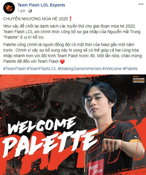 Team Flash chính thức có được Palette, game thủ Việt lo lắng cho VCS - chơi 1 mình đi ai chơi lại - Ảnh 1.