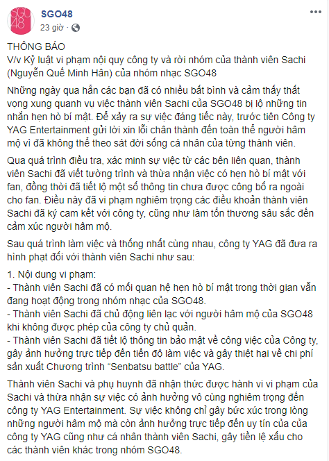 Th&agrave;nh vi&ecirc;n nh&oacute;m nhạc đ&ocirc;ng d&acirc;n nhất Việt Nam bất ngờ bị đuổi khỏi nh&oacute;m, đền hợp đồng, bị fan chỉ tr&iacute;ch dữ dội v&igrave; hẹn h&ograve; b&iacute; mật? - Ảnh 1.