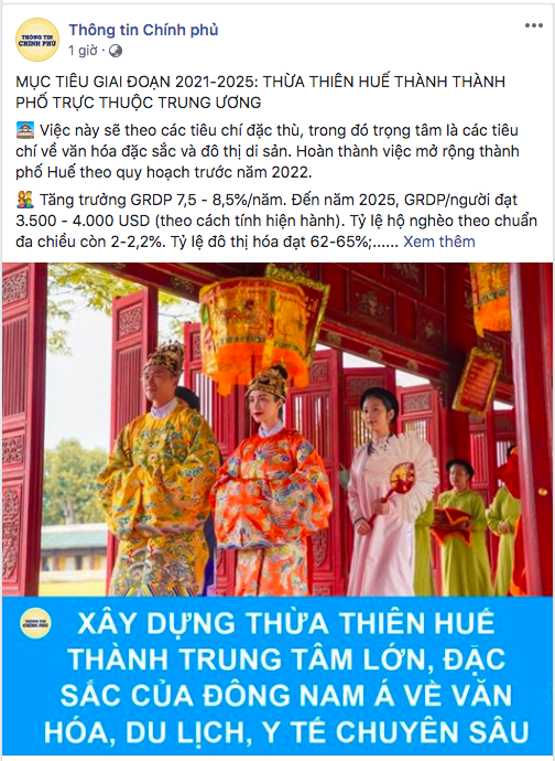 Hình ảnh MV của Hoà Minzy được fanpage Thông tin Chính phủ đăng tải làm minh họa cho mục tiêu phát triển của tỉnh Thừa Thiên Huế - Ảnh 1.