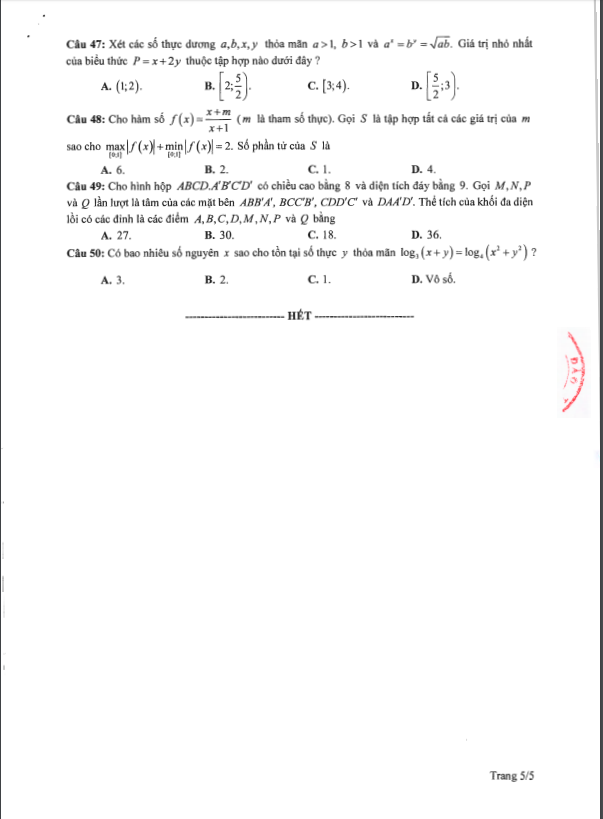 Đề thi tham khảo kỳ thi tốt nghiệp THPT năm 2020 môn Toán - Ảnh 5.