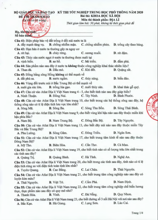 Đề thi tham khảo kỳ thi tốt nghiệp THPT Quốc gia năm 2020 tổ hợp Khoa học Xã hội - Ảnh 5.