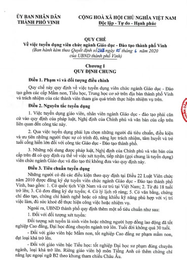 UBND th&agrave;nh phố Vinh đưa ra quyết định chỉ tuyển gi&aacute;o vi&ecirc;n kh&ocirc;ng qu&aacute; 30 tuổi - Ảnh 1.