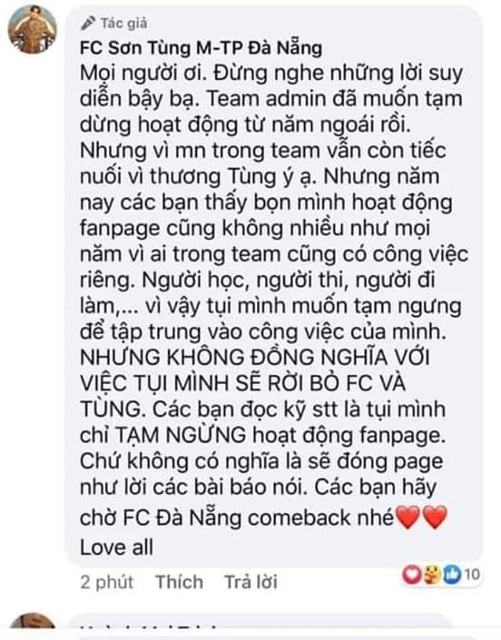 Người hâm mộ của Sơn Tùng M-TP sao thế này: hết FC Đà Nẵng ngừng hoạt động giờ đến FC Hà Nội cũng rút lui, fan hoang mang tột độ! - Ảnh 5.