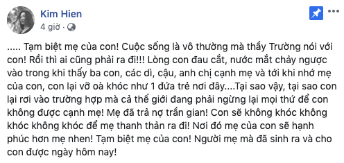 Mẹ ruột vừa qua đời, Kim Hiền đau đớn tận cùng khi không thể về chịu tang vì ảnh hưởng của dịch bệnh Covid-19 - Ảnh 2.