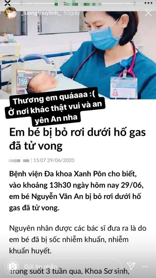 Đỗ Mỹ Linh, Lương Thuỳ Linh xót xa khi hay tin em bé bị bỏ rơi ở hố gas đã qua đời: Về với thiên đường con nhé! - Ảnh 5.