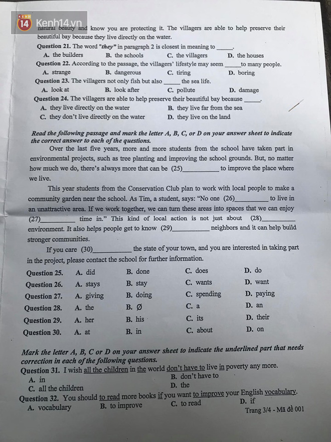 Đề thi tuyển sinh v&agrave;o lớp 10 m&ocirc;n tiếng Anh 2020 H&agrave; Nội: Th&iacute; sinh tự tin 9.5, 10 điểm - Ảnh 3.