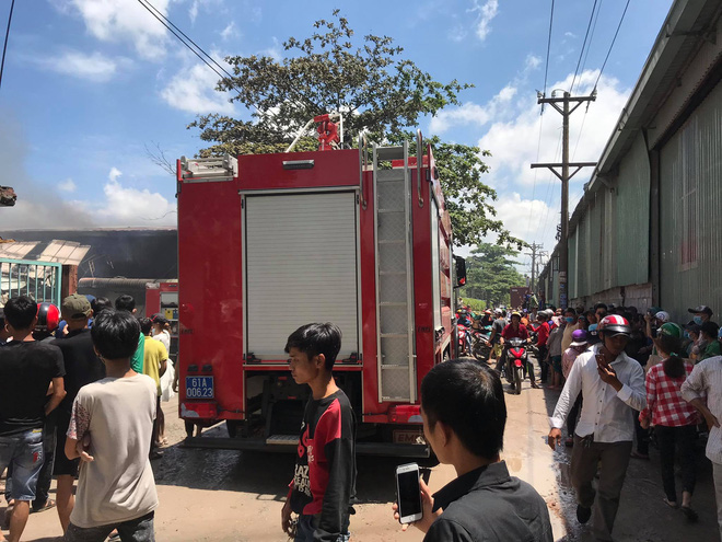 Hàng trăm người dân bất chấp nguy hiểm, đứng xem cháy công ty gỗ dưới đường điện cao thế - Ảnh 3.