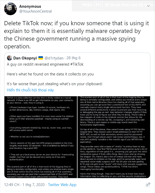 Nhóm hacker khét tiếng Anonymous cảnh báo người dùng: Hãy xoá ngay TikTok đi - Ảnh 1.