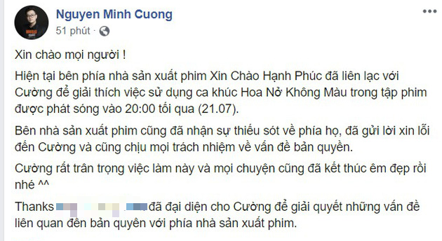 NSX Xin Chào Hạnh Phúc thừa nhận đã không kiểm tra kĩ và gửi lời xin lỗi đến nhạc sĩ Hoa Nở Không Màu vì sử dụng ca khúc trái phép - Ảnh 5.