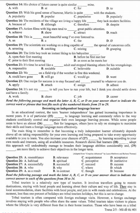 Đáp án và đề thi THPT Quốc gia môn tiếng Anh từ 2017 đến 2019 - Ảnh 14.