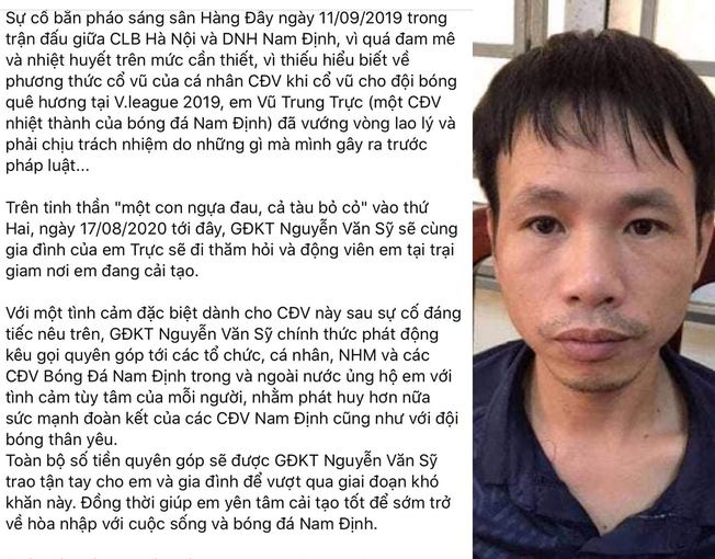 CLB Nam Định gây sốc khi kêu gọi quyên góp cho kẻ bắn pháo gây thương tích bị phạt tù, CĐV cạn lời: Không đá bóng nên diễn hài à - Ảnh 1.