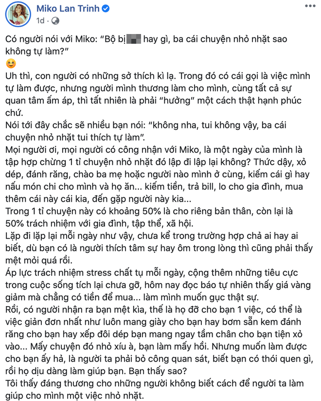 MC Miko Lan Trinh công khai chân dung người yêu chuyển giới, kể chuyện bị chỉ trích chỉ vì để nửa kia thắt dây giày hộ - Ảnh 2. MC Miko Lan Trinh công khai chân dung người yêu chuyển giới, kể chuyện bị chỉ trích chỉ vì để nửa kia thắt dây giày hộ - Ảnh 2.