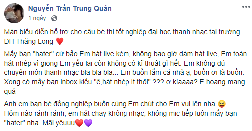 Bị anti-fan chê hát live kém và hát nhép, Nguyễn Trần Trung Quân bức xúc đáp trả, còn đăng luôn clip hát live để dằn mặt - Ảnh 1.