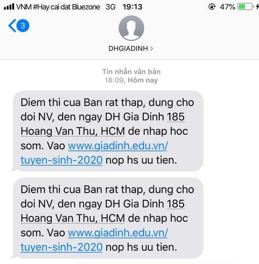 Trường ĐH ở TP.HCM spam tin nhắn phản cảm: Điểm của bạn rất thấp, đến ngay Gia Định nhập học - Ảnh 1.