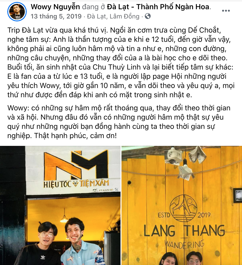 Wowy dành cho Dế Choắt sự trân trọng đáng quý, còn giúp lăng xê quán cháo và tiệm xăm của học trò đã thần tượng mình suốt 12 năm! - Ảnh 3. Wowy dành cho Dế Choắt sự trân trọng đáng quý, còn giúp lăng xê quán cháo và tiệm xăm của học trò đã thần tượng mình suốt 12 năm! - Ảnh 3.