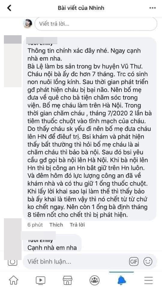 Thái Bình: Điều tra nghi vấn bà nội tiêm thuốc chuột cháu bị bại não vì không muốn nuôi? - Ảnh 1.