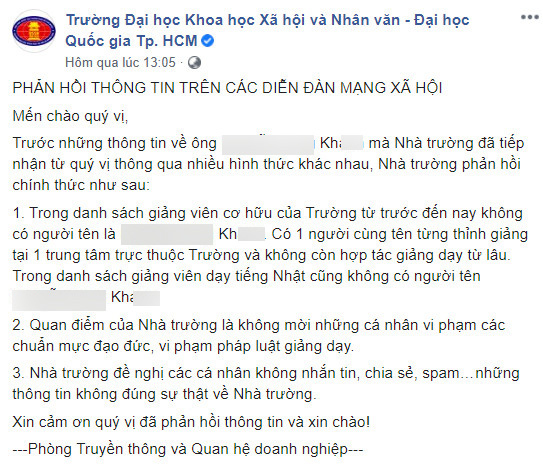 Trường ĐH ở TP.HCM lên tiếng trước thông tin người đàn ông bị tố nhắn tin gạ gẫm con riêng của vợ là giảng viên của trường - Ảnh 2.