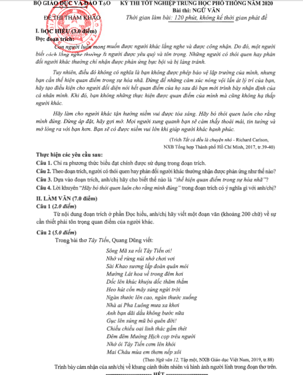 Đề thi tốt nghiệp THPT Quốc gia 2020 môn Văn sẽ như thế nào? - Ảnh 1.