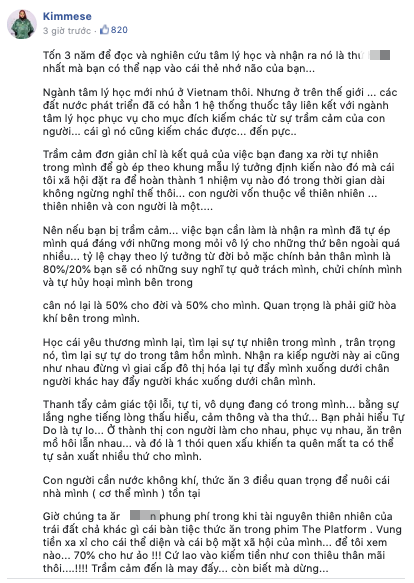 MXH tranh cãi dữ dội vì quan điểm chữa trầm cảm của Kimmese: Việc bạn cần làm là nhận ra mình đã tự ép mình quá đáng, đừng dùng thuốc tây - Ảnh 3.