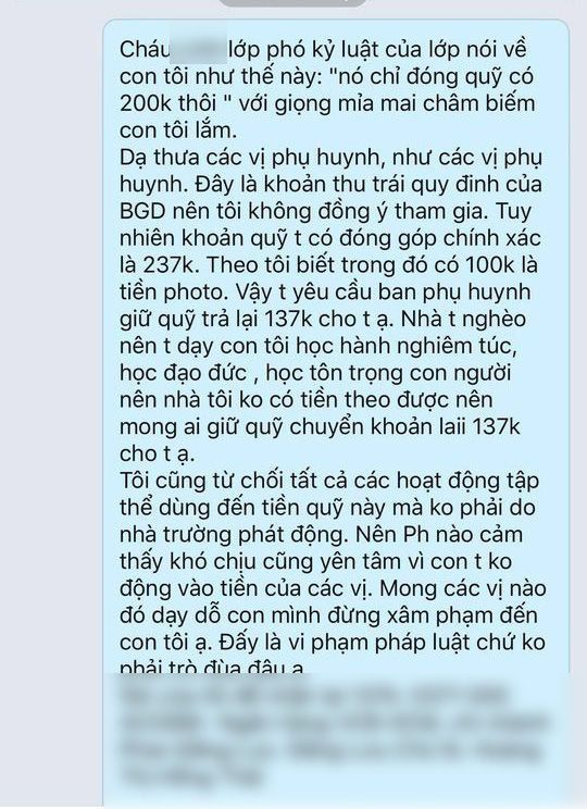 The case of the abused mother, ostracized for refusing the voluntary contribution of 700k in class: What did other parents say?  Photo 2.