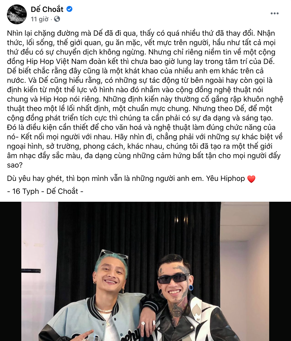 Ấm l&ograve;ng nh&igrave;n Dế Choắt đăng ảnh c&ugrave;ng 16 Typh, c&ograve;n m&ugrave;i mẫn khẳng định bọn m&igrave;nh vẫn l&agrave; những người anh em - Ảnh 1.
