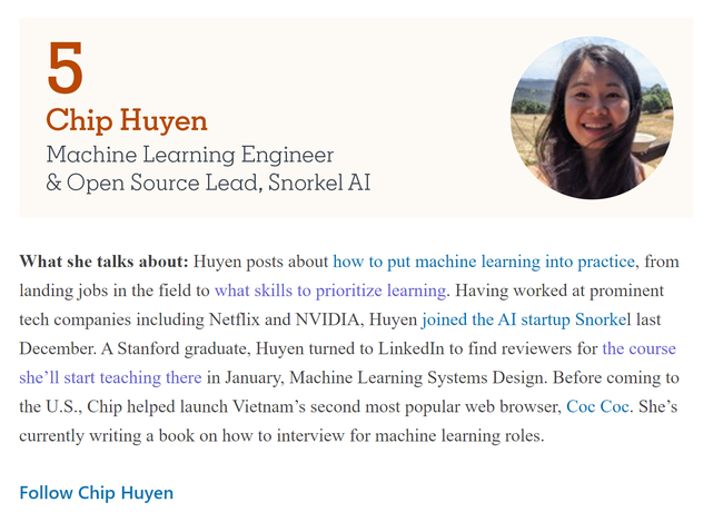 Huyền Chip, cô gái từng bị “ném đá” năm nào giờ đã lọt Top 5 người có tiếng nói nhất trên LinkedIn mảng AI, chuẩn bị làm giảng viên Stanford! - Ảnh 2.
