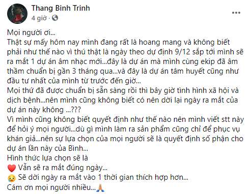 Trịnh Thăng Bình đau đầu cầu cứu, hỏi fan có nên ra sản phẩm giữa dịch hay không: Người bảo cứ làm, kẻ khuyên dời ngay và luôn! - Ảnh 1.