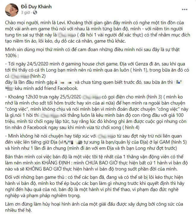 Nh&acirc;n vật bị Levi tố gạ k&egrave;o b&aacute;n độ 100 triệu đồng c&oacute; nhiều nghi vấn li&ecirc;n quan đến c&aacute; cược? - Ảnh 1.