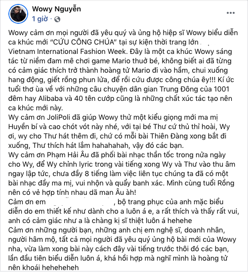 Wowy tiếp tục diễn ca khúc mới trên sàn diễn thời trang, cảm hứng đến từ trò chơi Mario giải cứu công chúa liệu có hot như Thiên Đàng? - Ảnh 2.