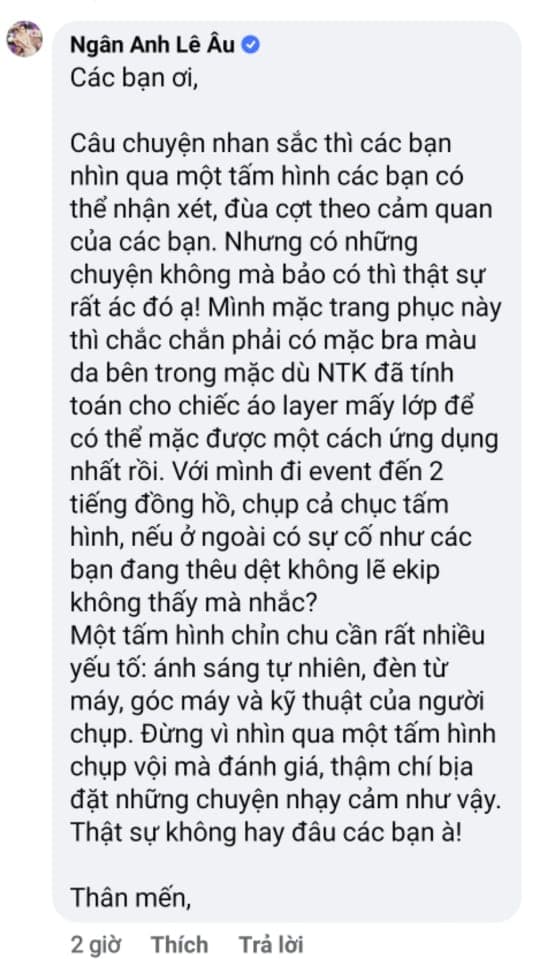 Lê Âu Ngân Anh chính thức lên tiếng vì liên tục bị netizen tố nhan sắc “dao kéo”, hớ hênh vòng 1 trên thảm đỏ Fashion Week - Ảnh 3.