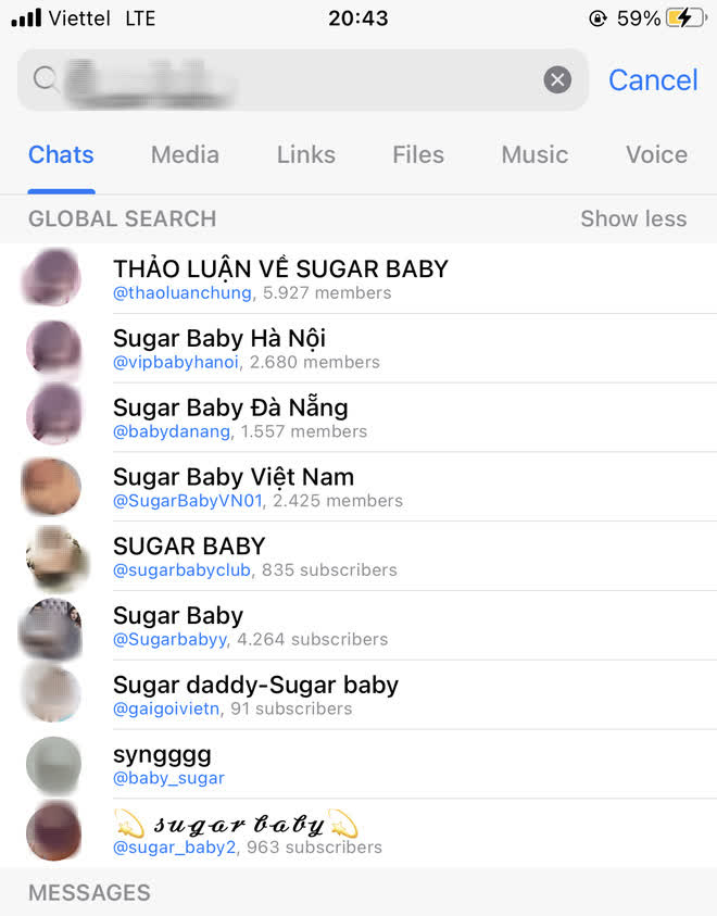 Telegram như một ổ tệ nạn tràn lan hội nhóm tìm Sugar Baby Sugar Daddy  đến các động chào giá share số trá hình