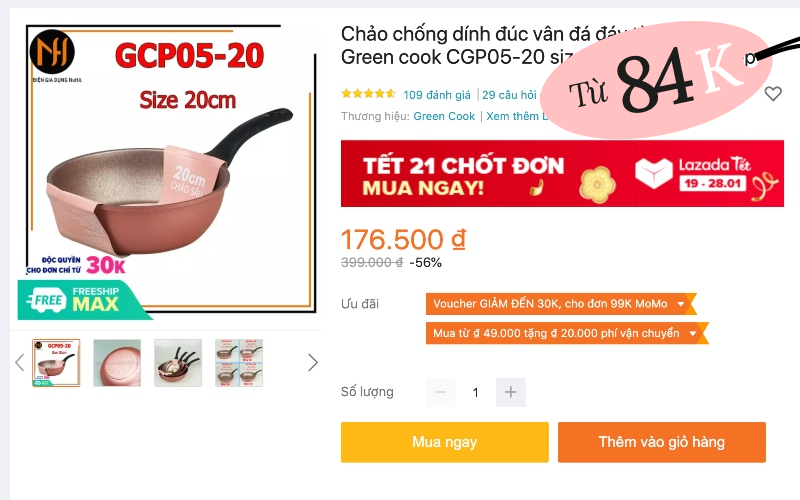9 chảo chống dính bền đẹp đang được sale chỉ từ 84k, chị em mau sắm cho Tết
