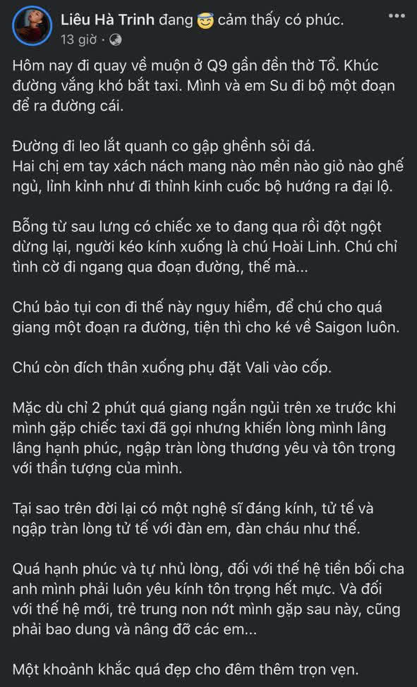 MC Liêu Hà Trinh kể chuyện tay xách đồ nặng và tình cờ gặp NS Hoài Linh, hé lộ tính cách thật của nam danh hài - Ảnh 2.