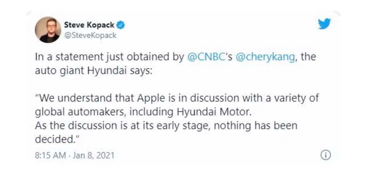 Hyundai đang đàm phán với Apple để trở thành đối tác sản xuất Apple Car