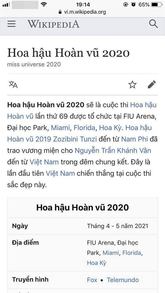 Wiki của HHHV thế giới 2020 bỗng hiện toàn thông tin lạ, Khánh Vân bất ngờ trở thành tân Hoa hậu, chuyện gì đây? - Ảnh 2.