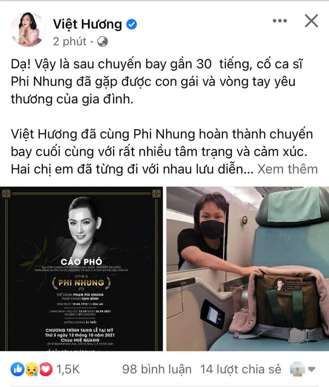 Việt Hương kể lại 30 tiếng đưa ca sĩ Phi Nhung về Mỹ, hình ảnh nâng niu tro cốt cố đồng nghiệp gây xúc động mạnh  - Ảnh 2.