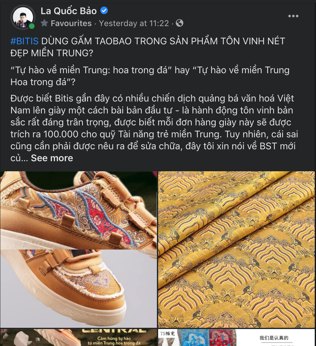 Bitis vướng nghi vấn dùng gấm Taobao trong sản phẩm tôn vinh tinh thần Việt Nam? - Ảnh 2.