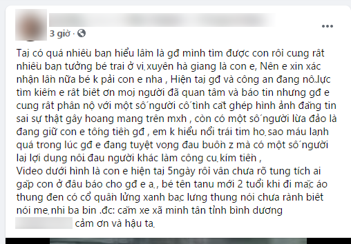 Mẹ bé trai 2 tuổi mất tích tại Bình Dương phẫn nộ: Có một số người lừa đảo là đang giữ con để tống tiền - Ảnh 2.