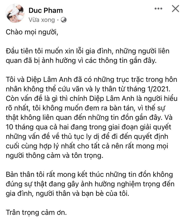 Vừa xác nhận ly thân và lên tiếng drama tình ái, chồng Diệp Lâm Anh chính thức khoá trang cá nhân - Ảnh 2.