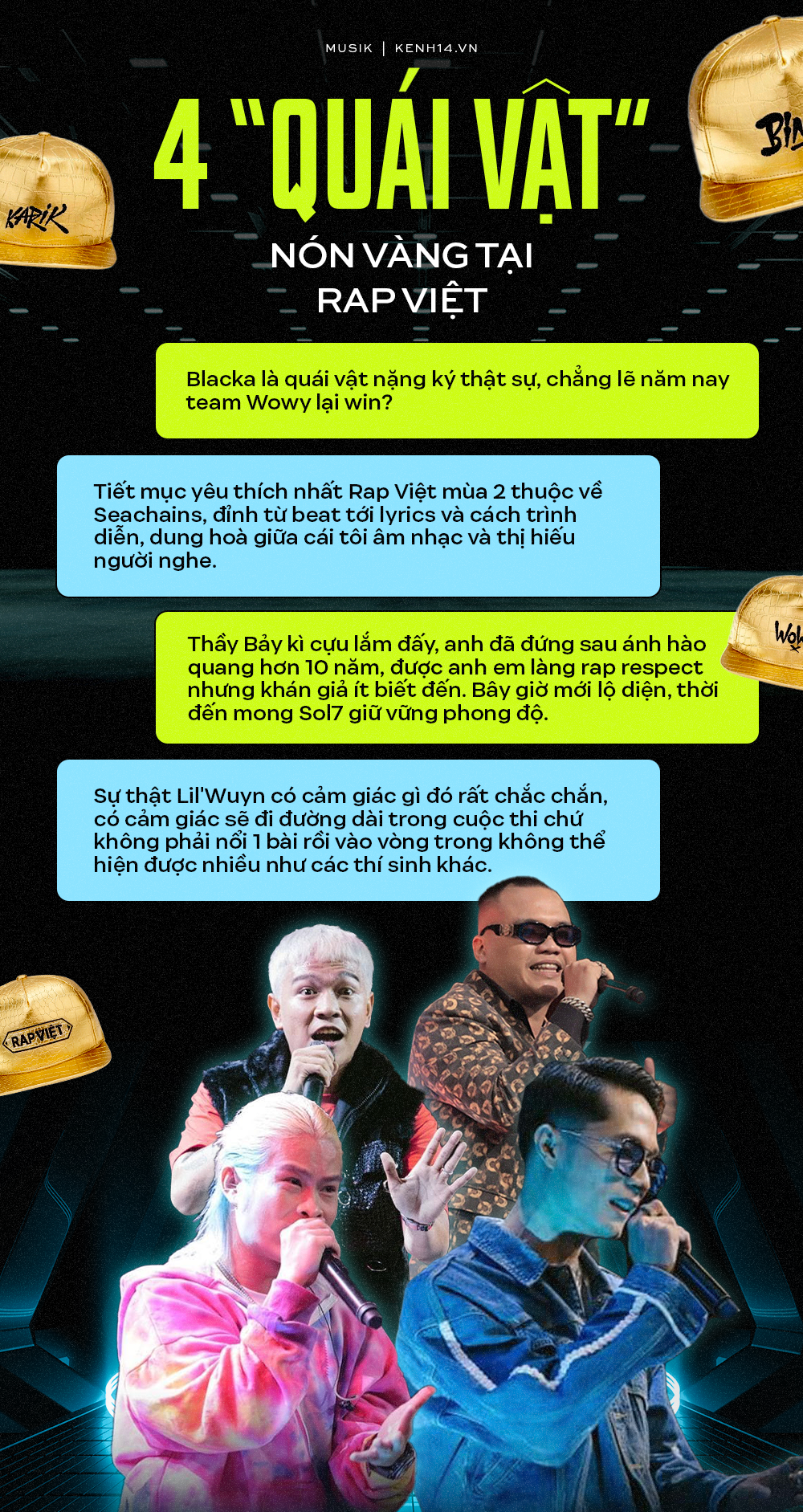 Dân mạng nói về 4 chủ nhân nón vàng Rap Việt: Liệu có thể nhìn ra được Quán quân mùa 2 chưa? - Ảnh 1. Dân mạng nói về 4 chủ nhân nón vàng Rap Việt: Liệu có thể nhìn ra được Quán quân mùa 2 chưa? - Ảnh 1.