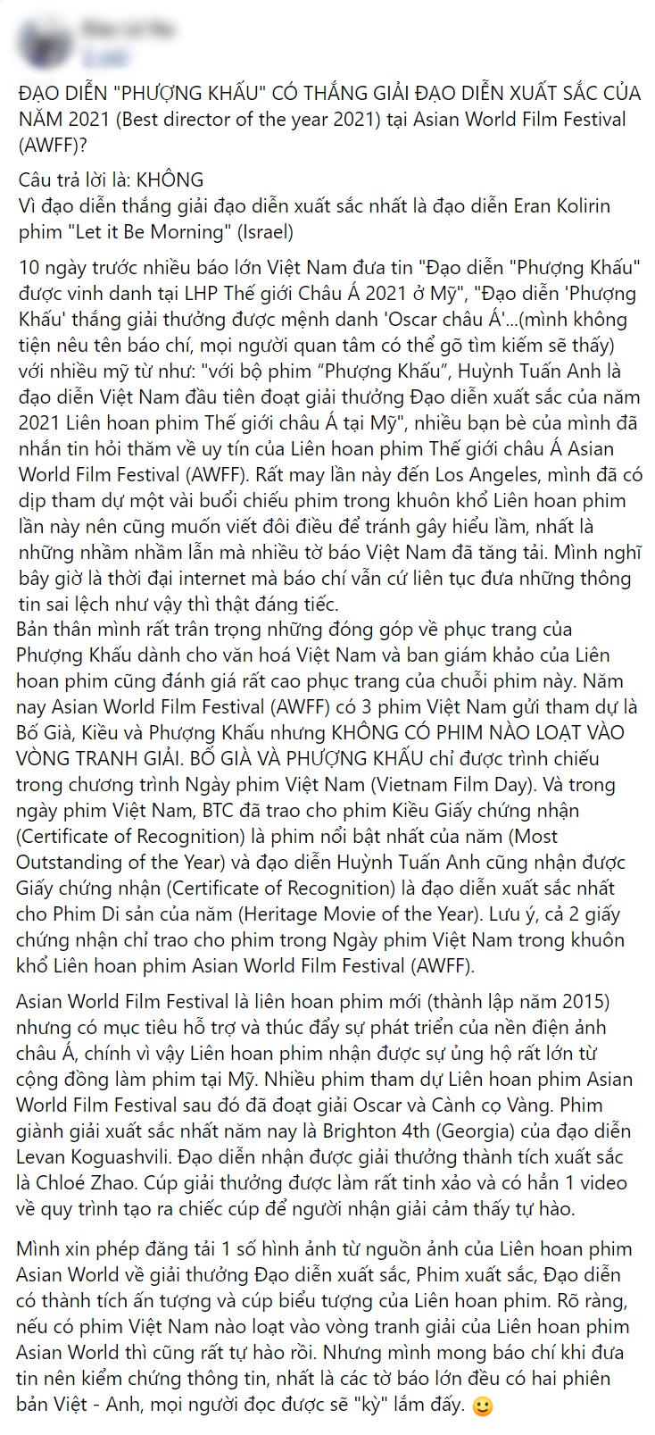 Đạo diễn Phượng Khấu bị tố nhận vơ giải thưởng quốc tế, netizen ngao ngán thật đáng xấu hổ? - Ảnh 2. Đạo diễn Phượng Khấu bị tố nhận vơ giải thưởng quốc tế, netizen ngao ngán thật đáng xấu hổ? - Ảnh 2.