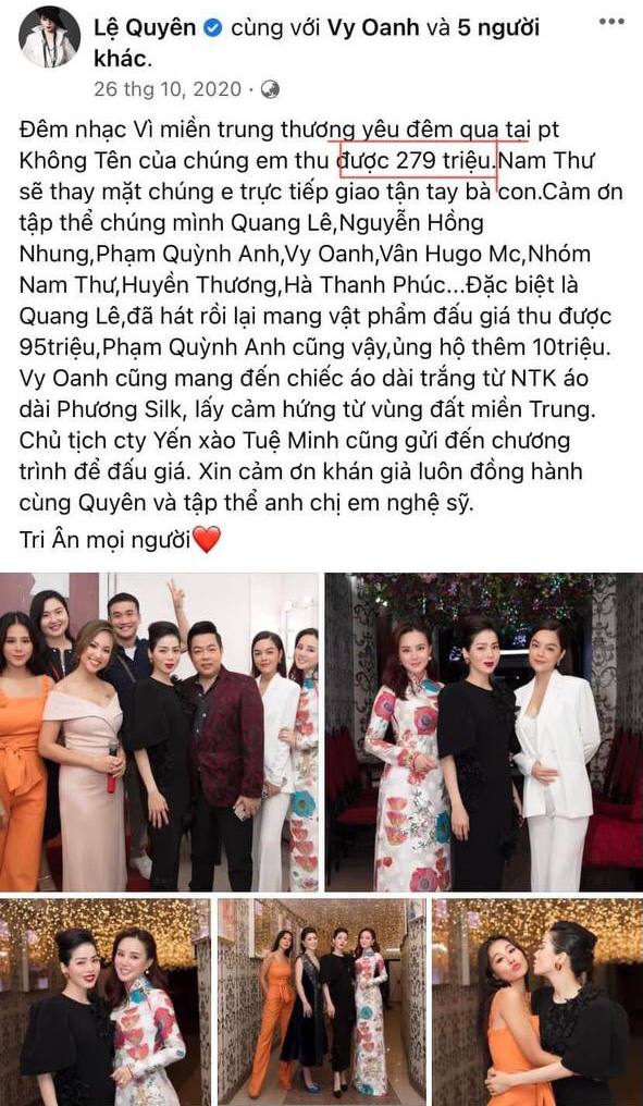 Netizen nghi Lệ Quyên ăn chặn tiền từ thiện, tuyên bố quyên góp 279 triệu nhưng số tiền gửi đi chênh lệch 49 triệu đồng - Ảnh 2. Netizen nghi Lệ Quyên ăn chặn tiền từ thiện, tuyên bố quyên góp 279 triệu nhưng số tiền gửi đi chênh lệch 49 triệu đồng - Ảnh 2.