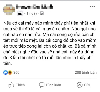 Bóc phốt vợ mua máy ép chậm phí tiền vì dùng 3 lần là để xó, anh chồng nhận về loạt phản bác nghe cực chí lý của chị em - Ảnh 1.