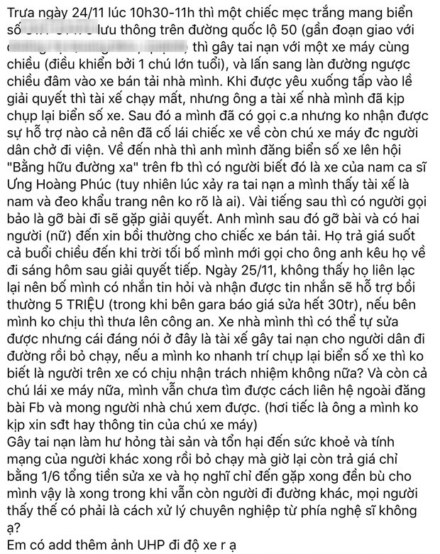 Ưng Hoàng Phúc phản bác thông tin gây ra tai nạn rồi bỏ trốn nhưng đã ngay lập tức quay xe? - Ảnh 3.