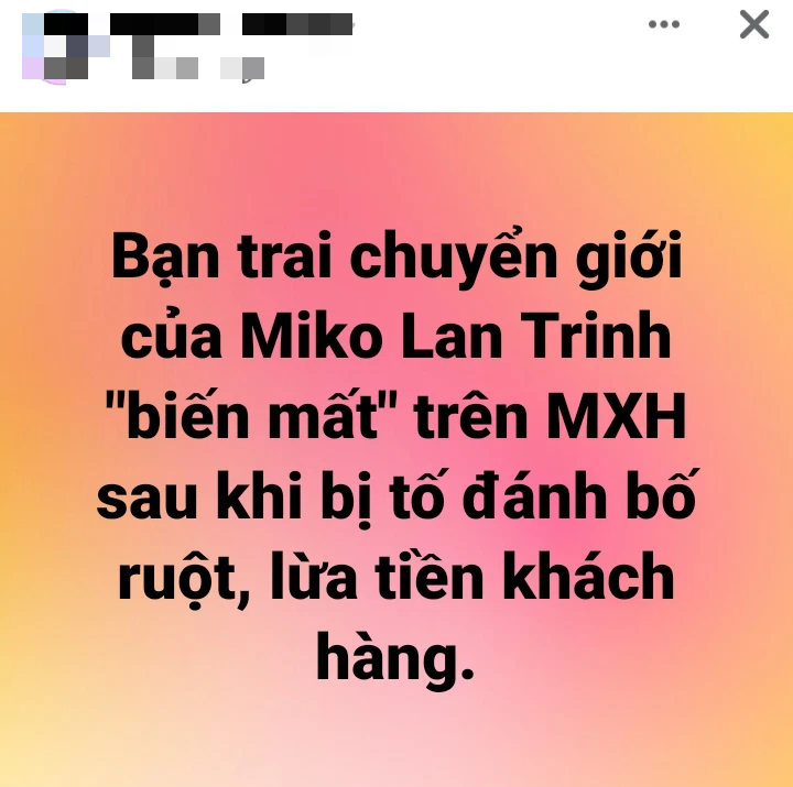 Rộ tin trang cá nhân bạn trai chuyển giới của Miko Lan Trinh bay màu sau khi bị tố đánh đập bố mẹ, thực hư thế nào? - Ảnh 2. Rộ tin trang cá nhân bạn trai chuyển giới của Miko Lan Trinh bay màu sau khi bị tố đánh đập bố mẹ, thực hư thế nào? - Ảnh 2.
