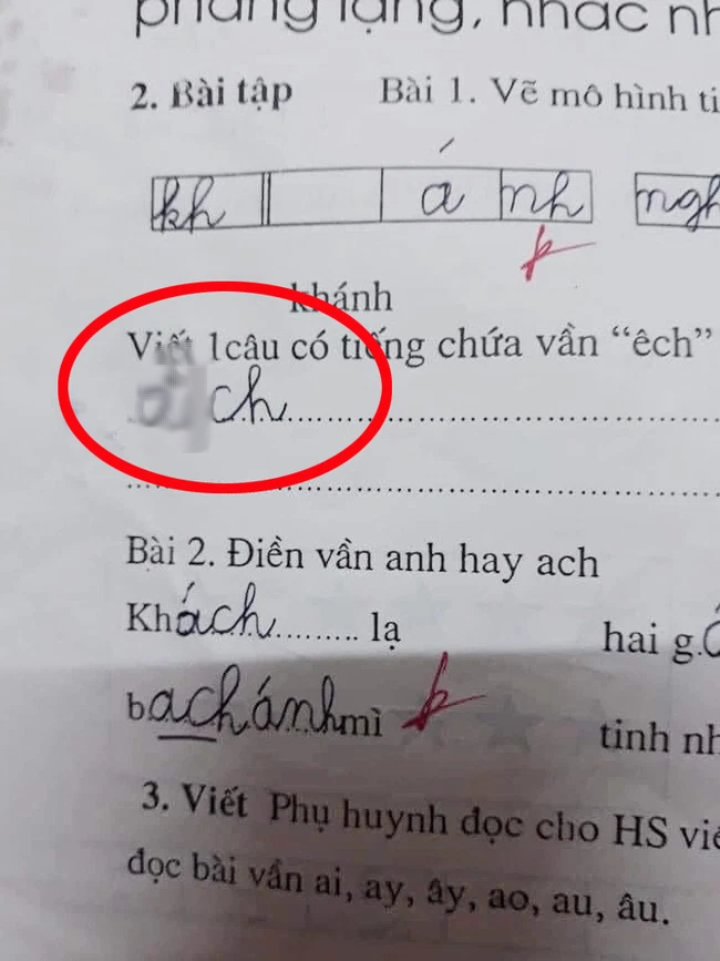 Cô giáo yêu cầu đặt câu có từ chứa vần ÊCH, bé gái đưa ra câu trả lời khiến người lớn giật mình  - Ảnh 1.