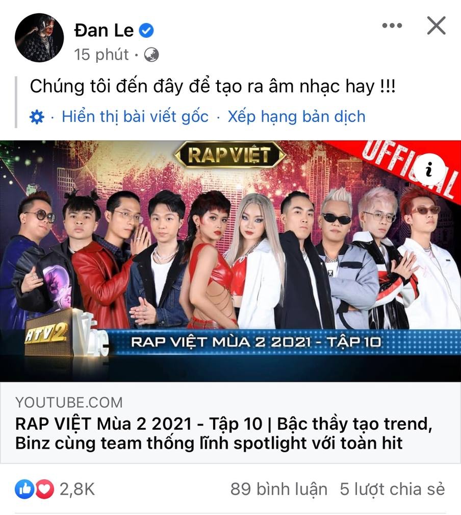 Binz “tự sướng” khen team mình tại Rap Việt, Karik nói 1 chữ lên luôn top comment nhưng xong phải sửa lại? - Ảnh 1.