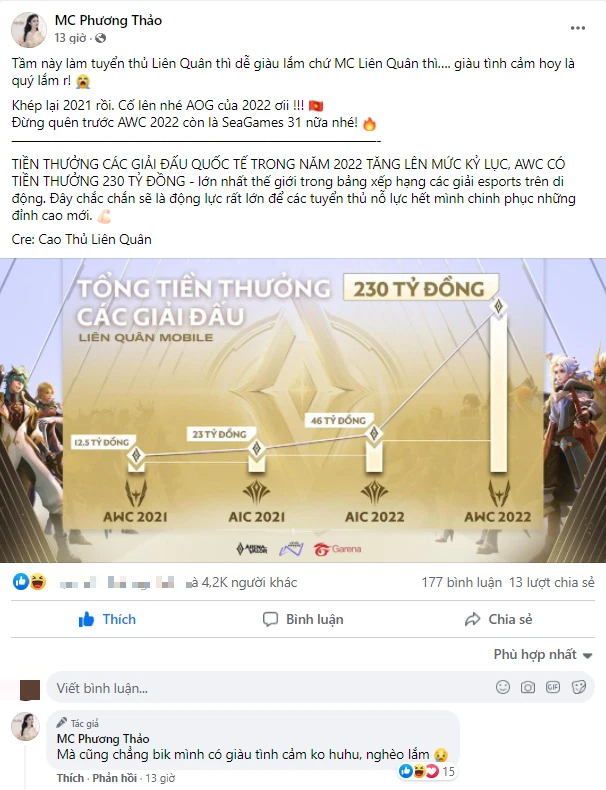 Nh&igrave;n khoản thưởng cực khủng của tuyển thủ, nữ MC hot nhất Li&ecirc;n Qu&acirc;n chạnh l&ograve;ng - Ảnh 2.