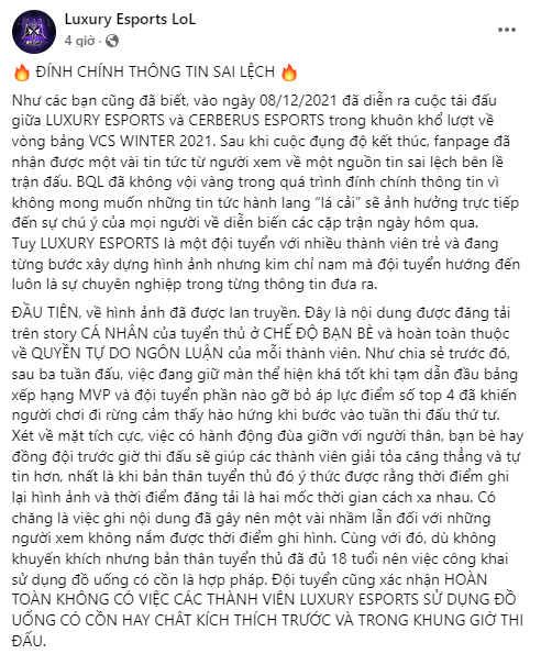 Luxury Esports lên tiếng chuyện Killerqueen dùng đồ uống có cồn trước trận, tố cáo trang tin không nắm rõ luật VCS - Ảnh 7.