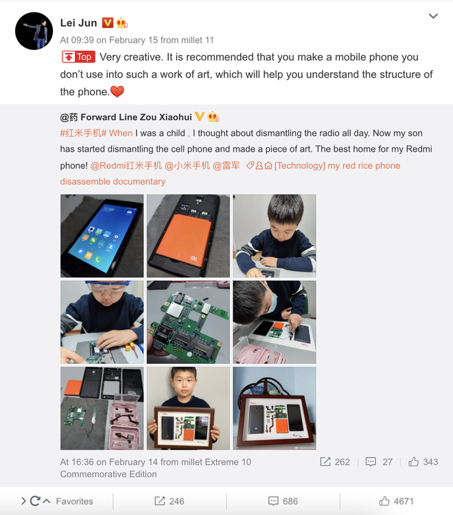CEO Xiaomi ngưỡng mộ cậu bé 9 tuổi tự tay tháo rời Redmi 1, đóng khung thành tác phẩm nghệ thuật - Ảnh 1.